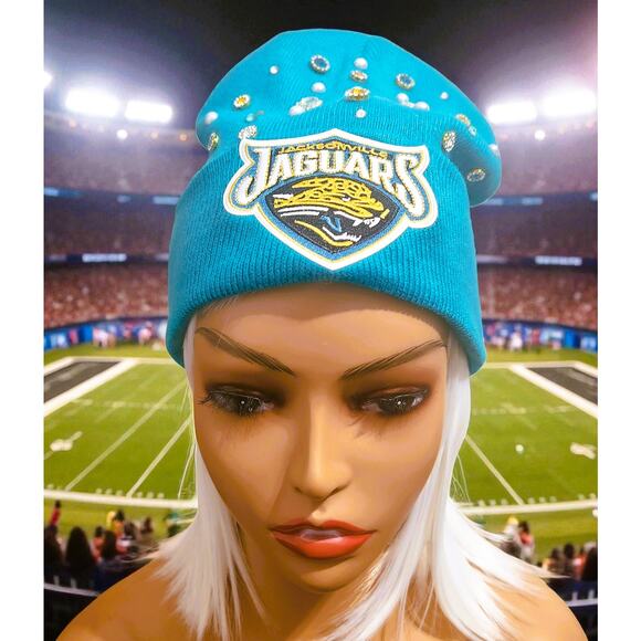 Jacksonville Jaguars Beanie Teal & Gold design with rhinestones, Logo - Picture 1 of 5